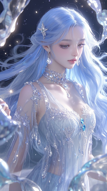 唯美蝴蝶长发少女手绘插画1