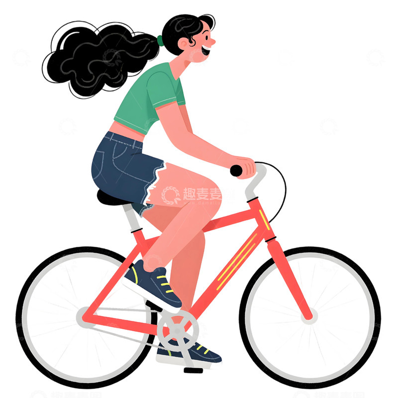高清大图下载【趣麦麦图】女孩骑行插画素材311