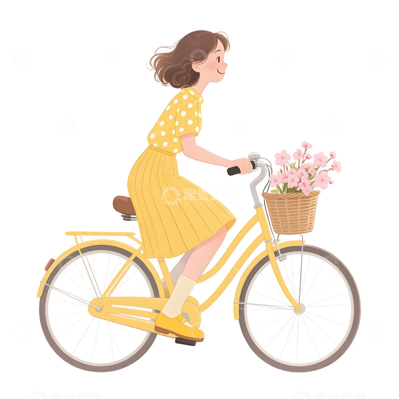 高清大图下载【趣麦麦图】女孩骑行插画素材3545r