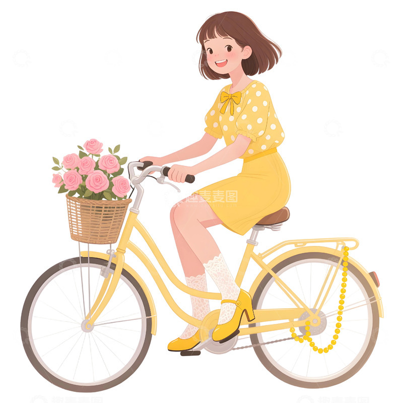 高清大图下载【趣麦麦图】女孩骑行插画素材56567