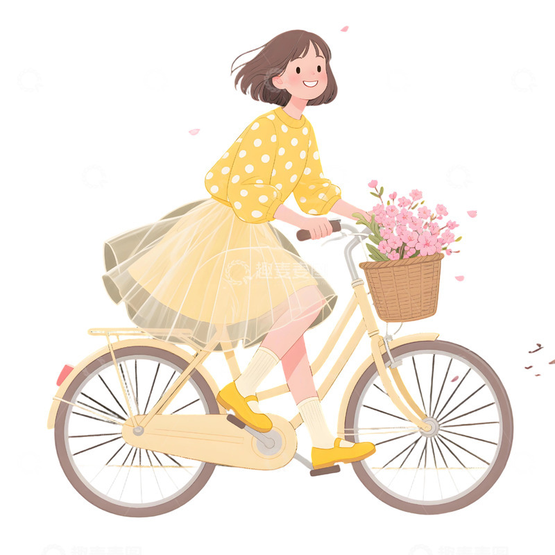 高清大图下载【趣麦麦图】女孩骑行插画素材56567r