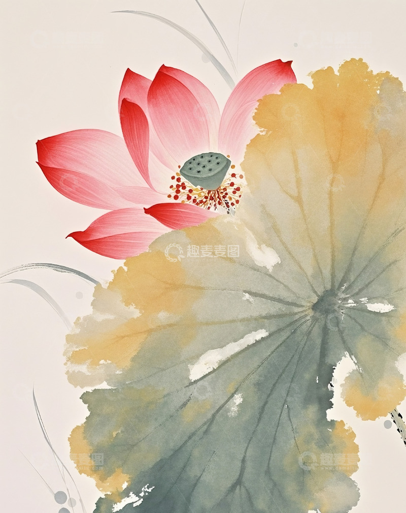 高清大图下载【趣麦麦图】水墨风中式荷花素材图片