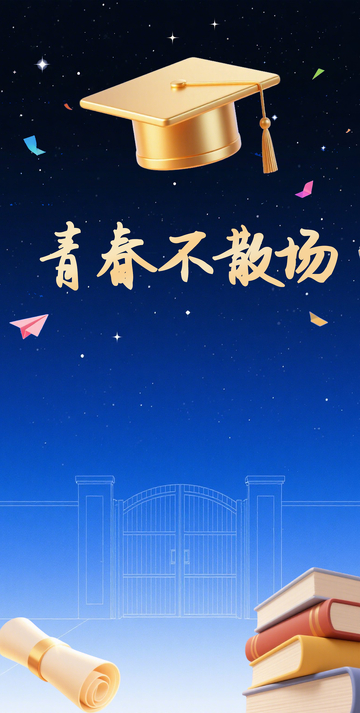 蓝色渐变简约星空博士帽毕业季海报