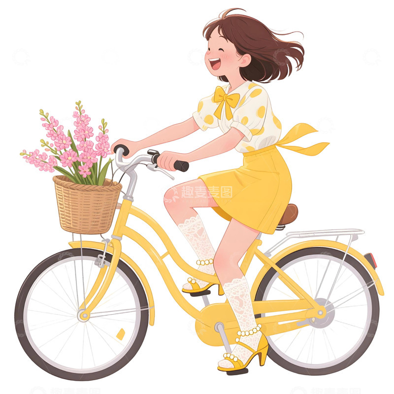 高清大图下载【趣麦麦图】女孩骑行插画素材2456r