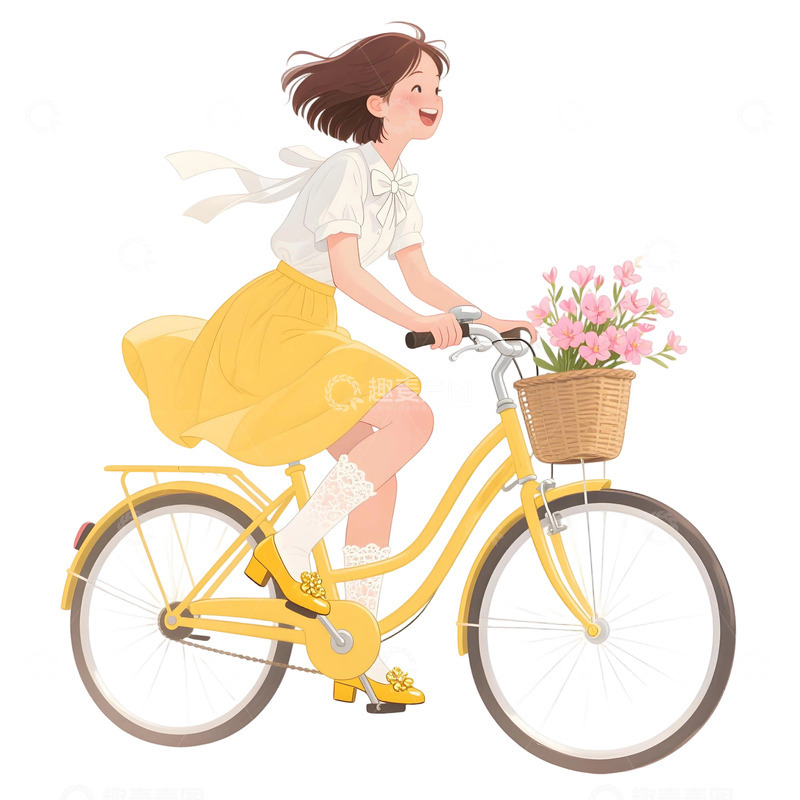 高清大图下载【趣麦麦图】女孩骑行插画素材11111156r