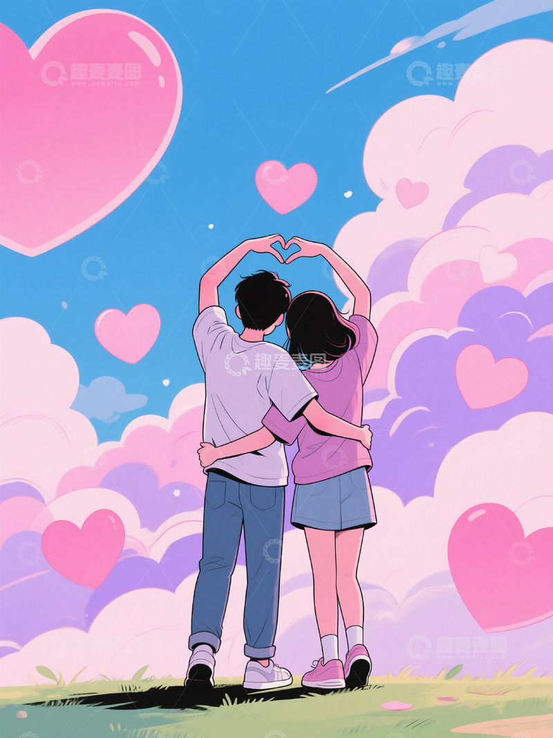 高清大图下载【趣麦麦图】AICG扁平风格情人节情侣插画12