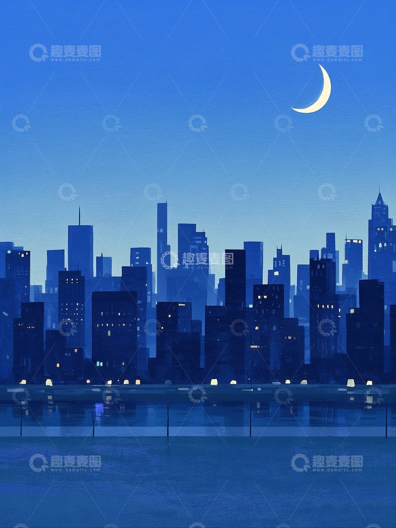 高清大图下载【趣麦麦图】AICG插画风格夜晚城市剪影6