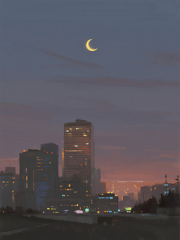 AICG插画风格夜晚城市剪影5