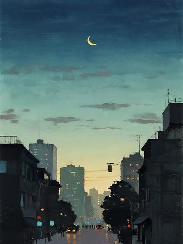 AICG插画风格夜晚城市剪影3