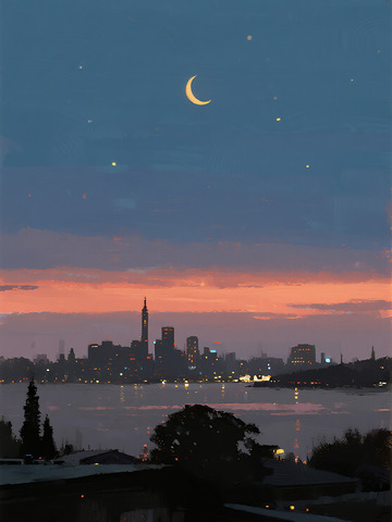 AICG插画风格夜晚城市剪影2