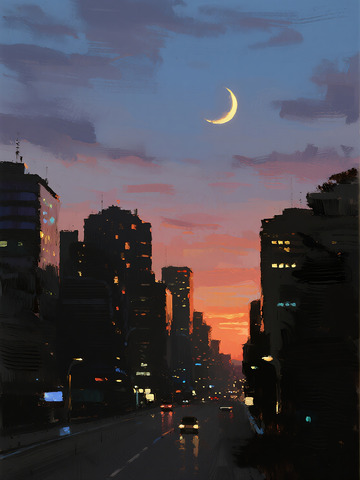 AICG插画风格夜晚城市剪影4
