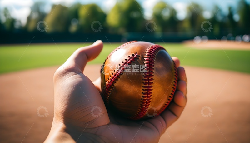 高清大图下载【趣麦麦图】旧棒球与绿茵场手持画面