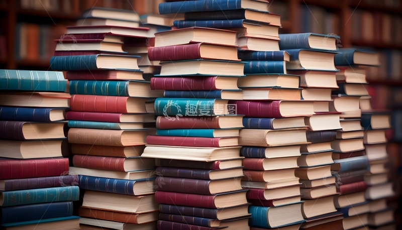 高清大图下载【趣麦麦图】书堆叠成文化墙