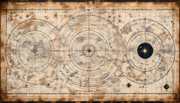 复古星图 三圆环星辰轨迹艺术