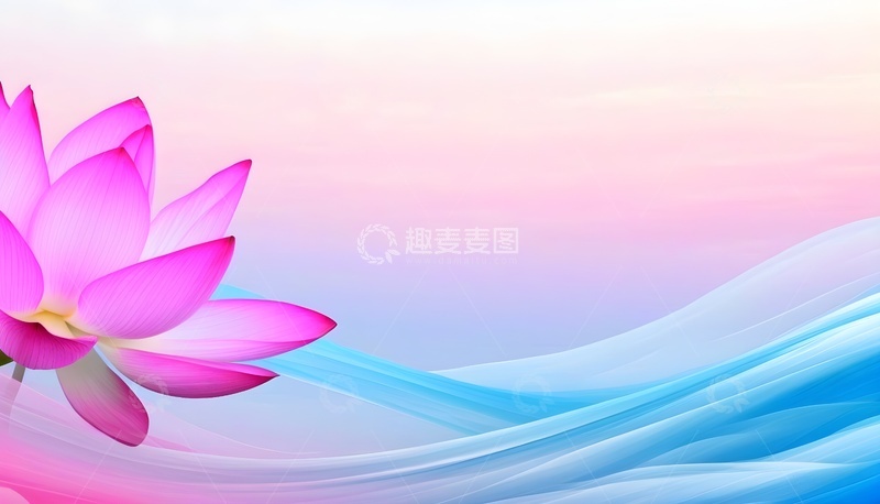 高清大图下载【趣麦麦图】粉色荷花配渐变蓝粉背景图