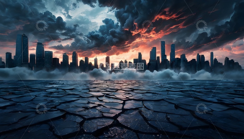 高清大图下载【趣麦麦图】末日干裂大地与阴云都市
