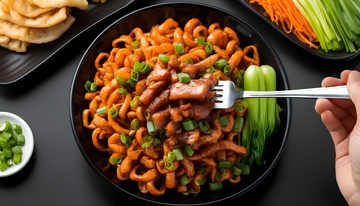 中式炒面配菜色彩摆盘