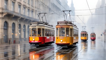雨雾有轨电车城市