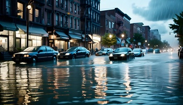 暴雨城市街道积水车辆