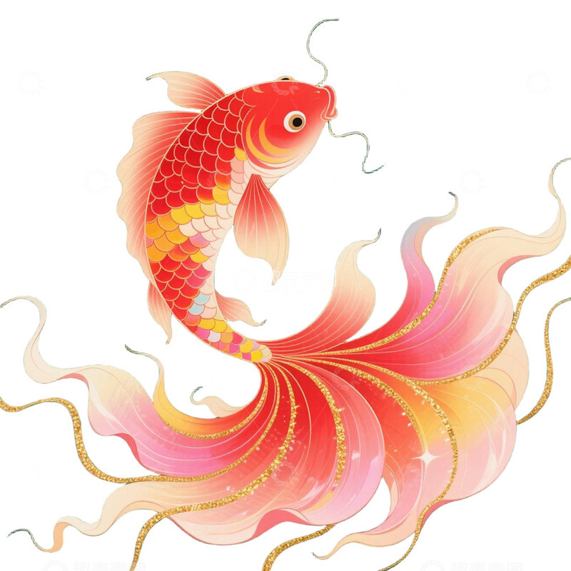 高清大图下载【趣麦麦图】国风锦鲤手绘插画