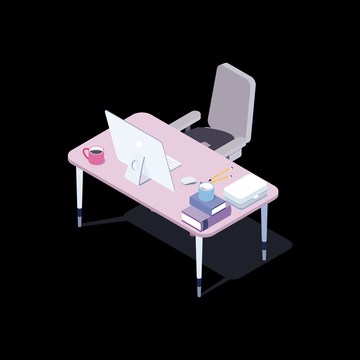 3D渲染办公场景办公桌椅电脑插画素材