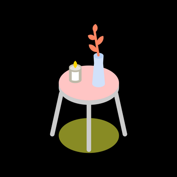 扁平化手绘风桌子花瓶蜡烛插画素材