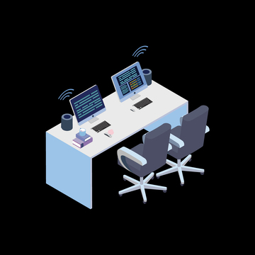 3D渲染办公场景电脑工作插画素材