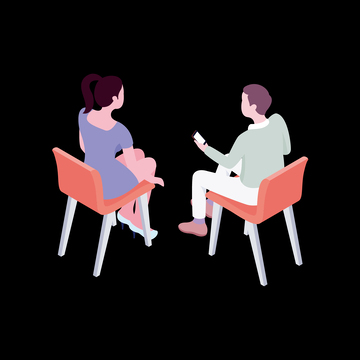 扁平化手绘风男女青年人物对话场景插画素材