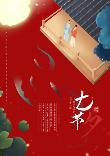 传统节日七夕节宣传海报
