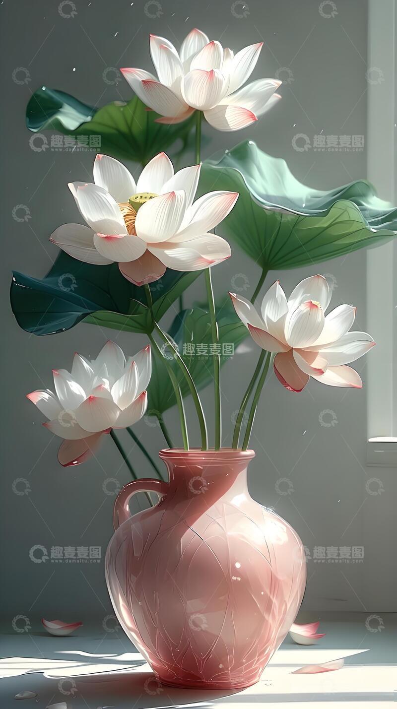 高清大图下载【趣麦麦图】夏天治愈系手绘荷花1