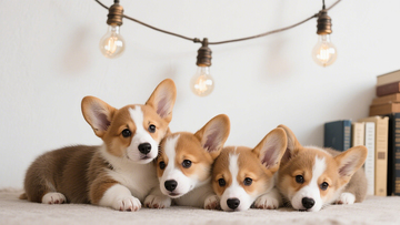 柯基萌宝团四只柯基幼犬排排趴棕白毛发