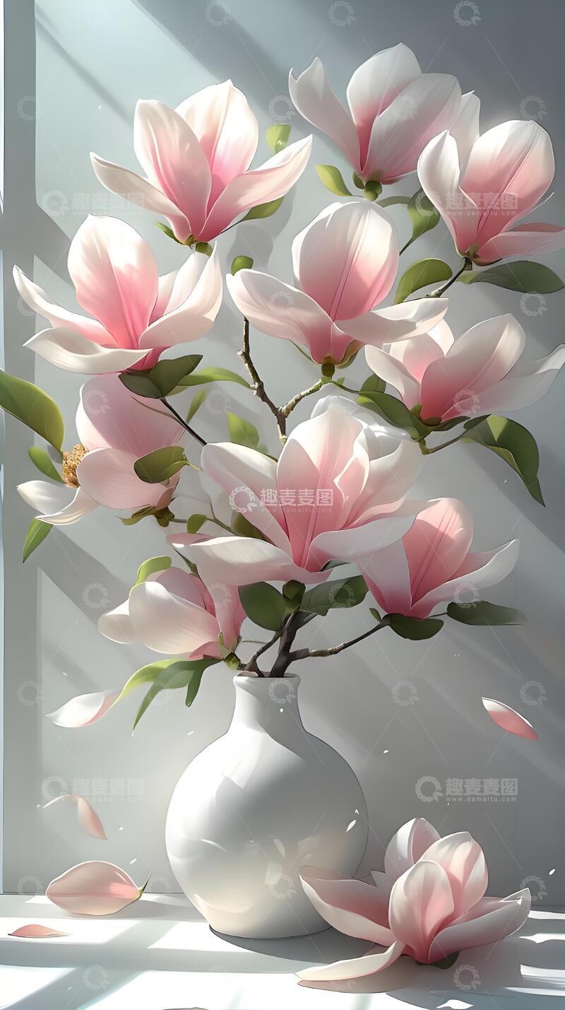 高清大图下载【趣麦麦图】夏天治愈系手绘绣玉兰花1