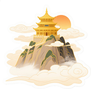 大理金顶寺国风矢量插图