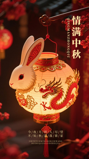 创意中国风中秋节玉兔摄影图海报