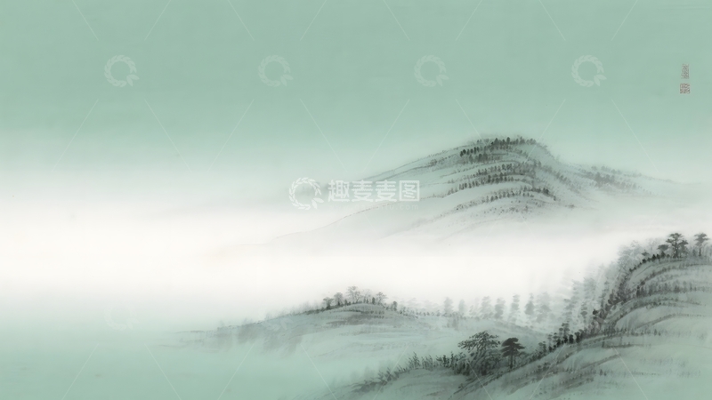 高清大图下载【趣麦麦图】中式云雾山脉背景