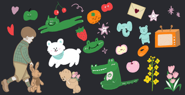 复古免扣可爱手绘psd素材