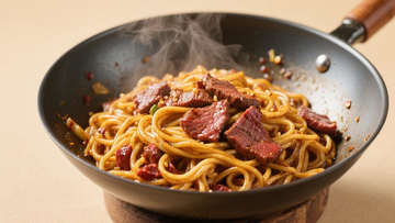 创意牛肉炒面美食摄影图