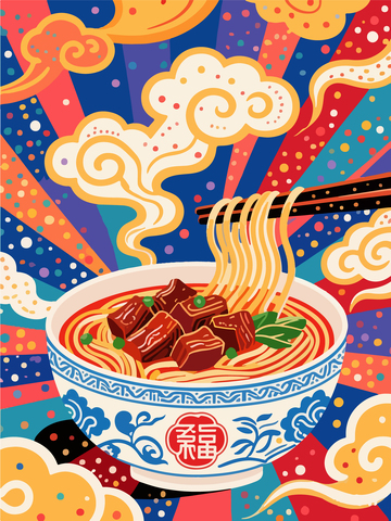 红烧牛肉面插画美食