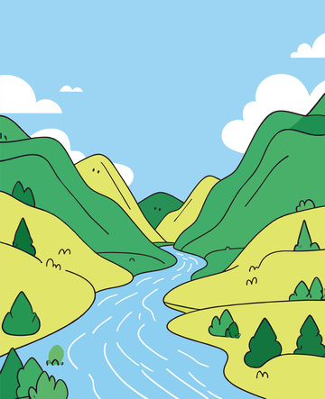 手绘矢量山水风景简笔画