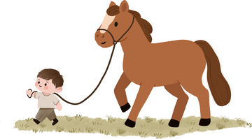儿童童话故事绘本小男孩牵马往前走手绘插画