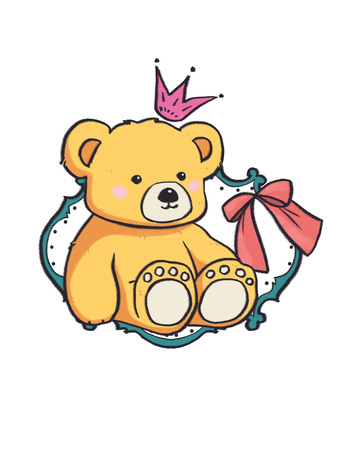 皇冠小熊卡通手绘免扣元素