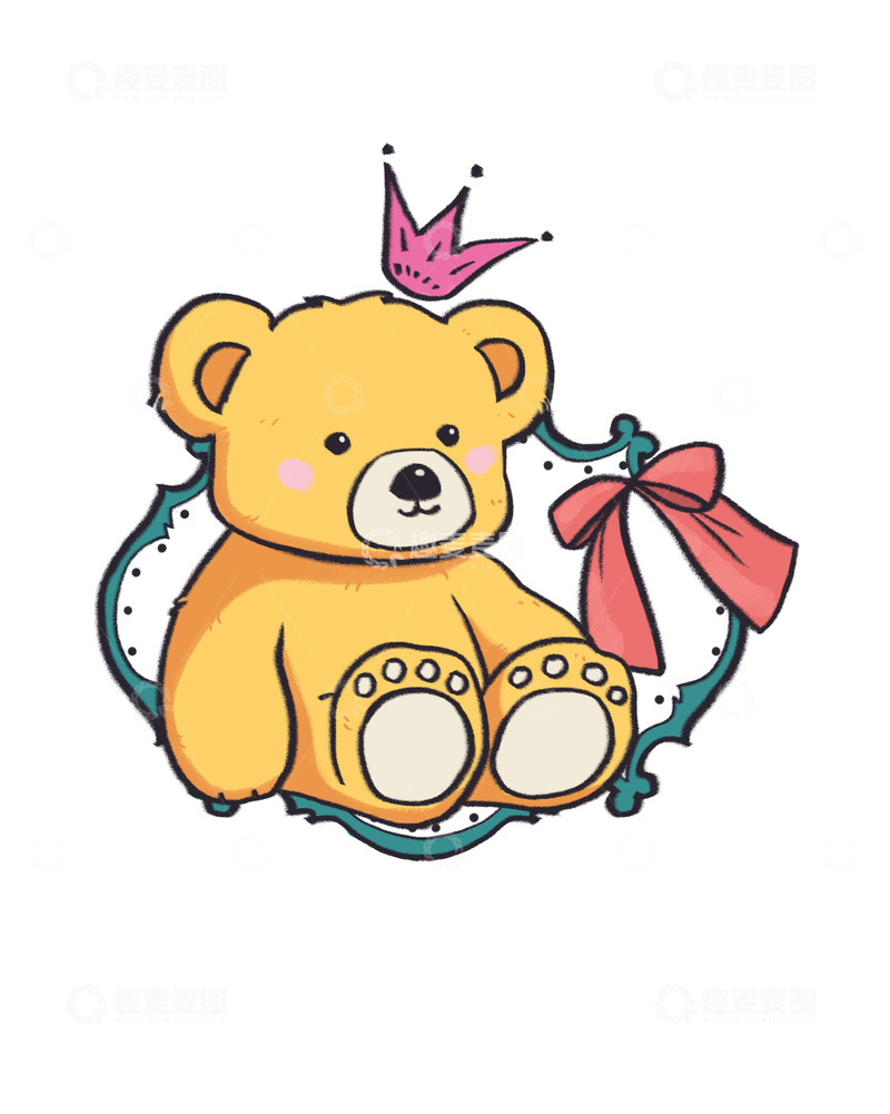皇冠小熊卡通手绘免扣元素