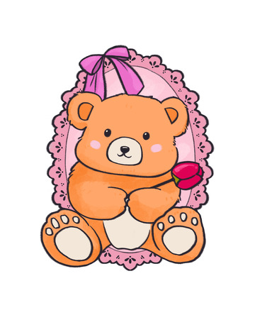 蝴蝶结小熊卡通手绘免扣元素