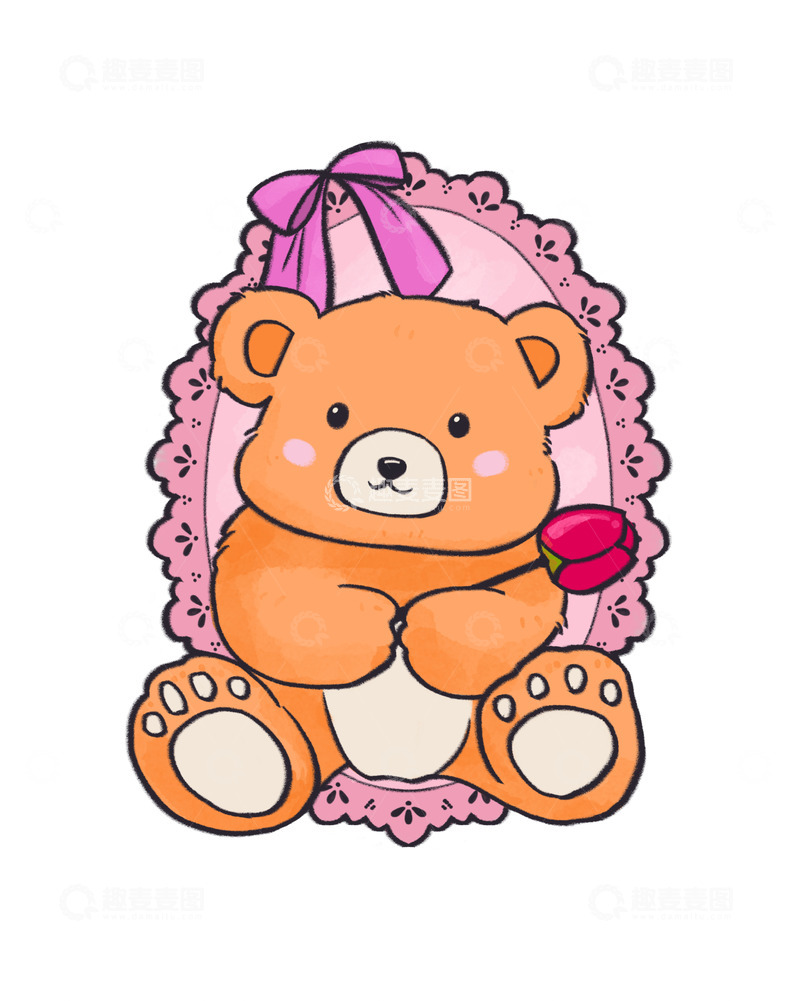 高清大图下载【趣麦麦图】蝴蝶结小熊卡通手绘免扣元素