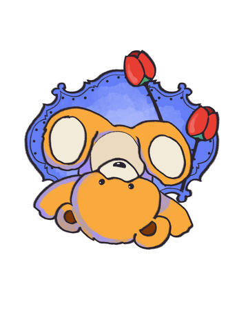 玫瑰小熊卡通手绘免扣元素