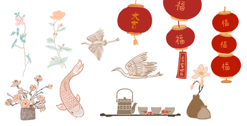 中式喜庆手绘psd免扣素材