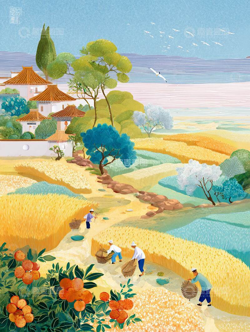 高清大图下载【趣麦麦图】立秋  星稀  禾黄 