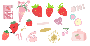 手绘粉色草莓psd免扣素材