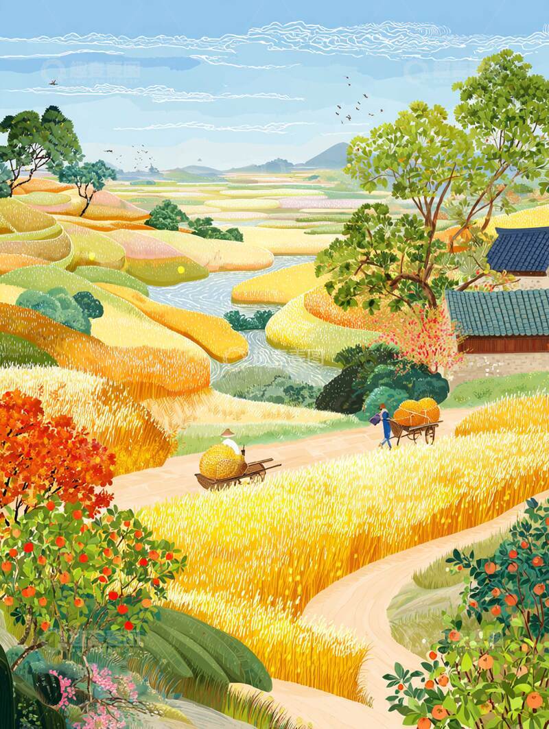 高清大图下载【趣麦麦图】立秋  稻香  果熟