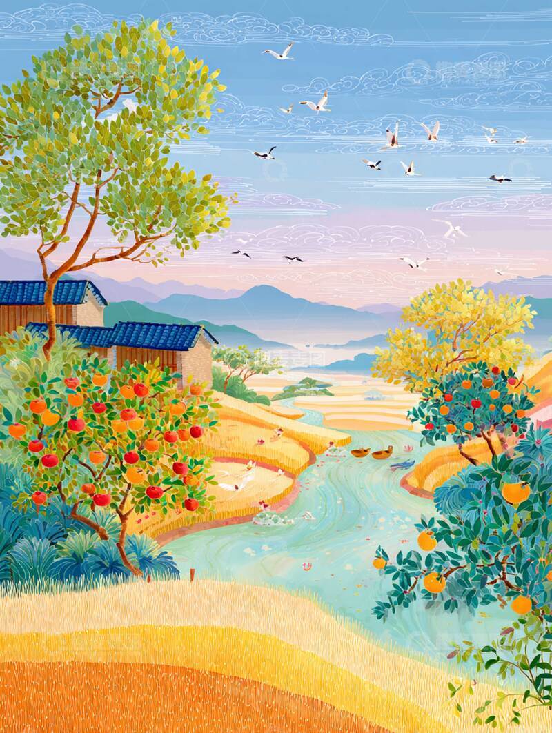 高清大图下载【趣麦麦图】立秋  稻香  昼短  